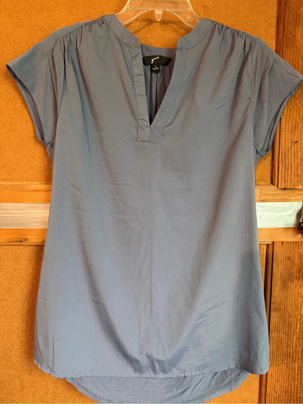 Dusty Blue V-Neck Short Sleeve Blouse